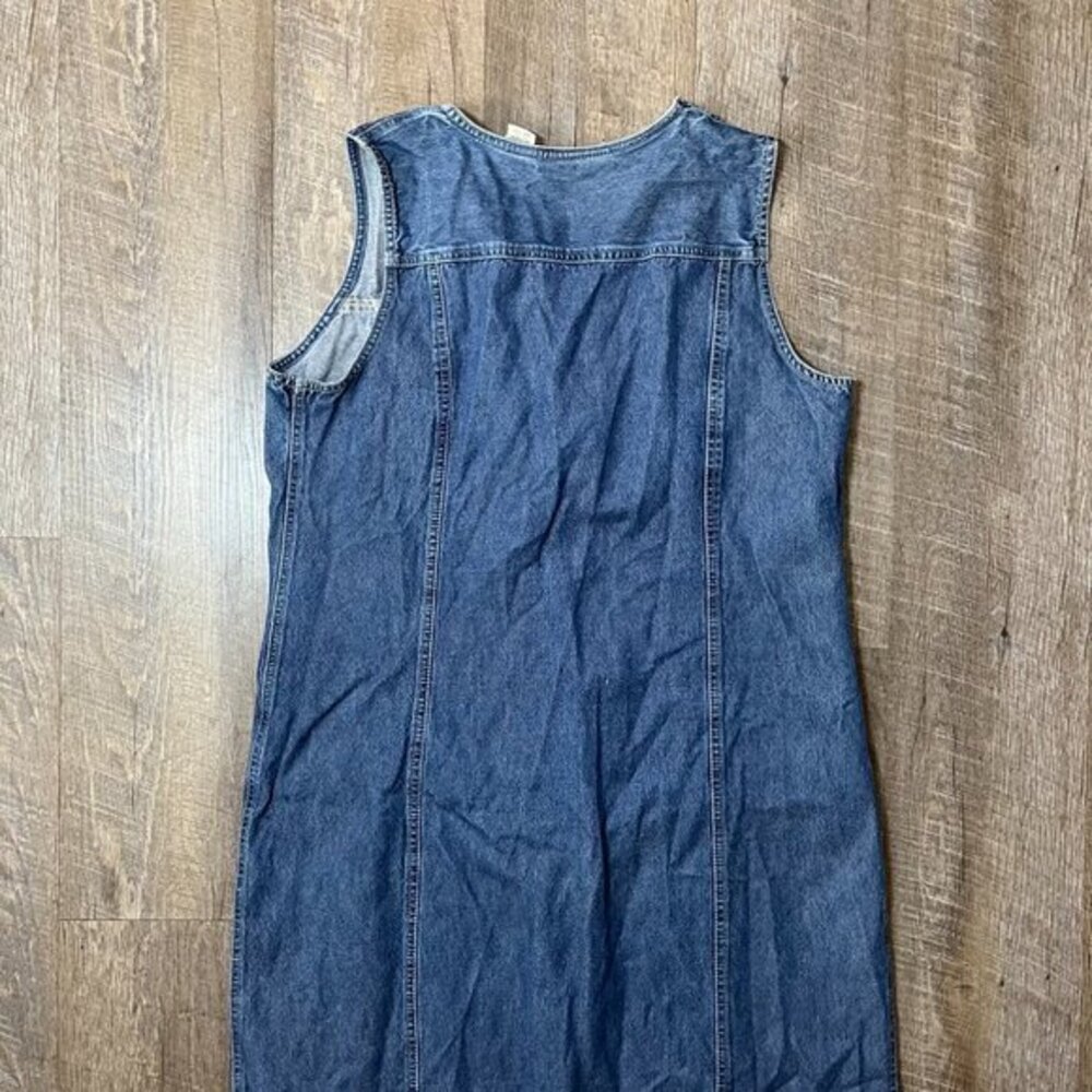 Vintage 90s Denim Sleeveless Maxi Dress Center Buttons Womens Medium - Picture 4 of 5